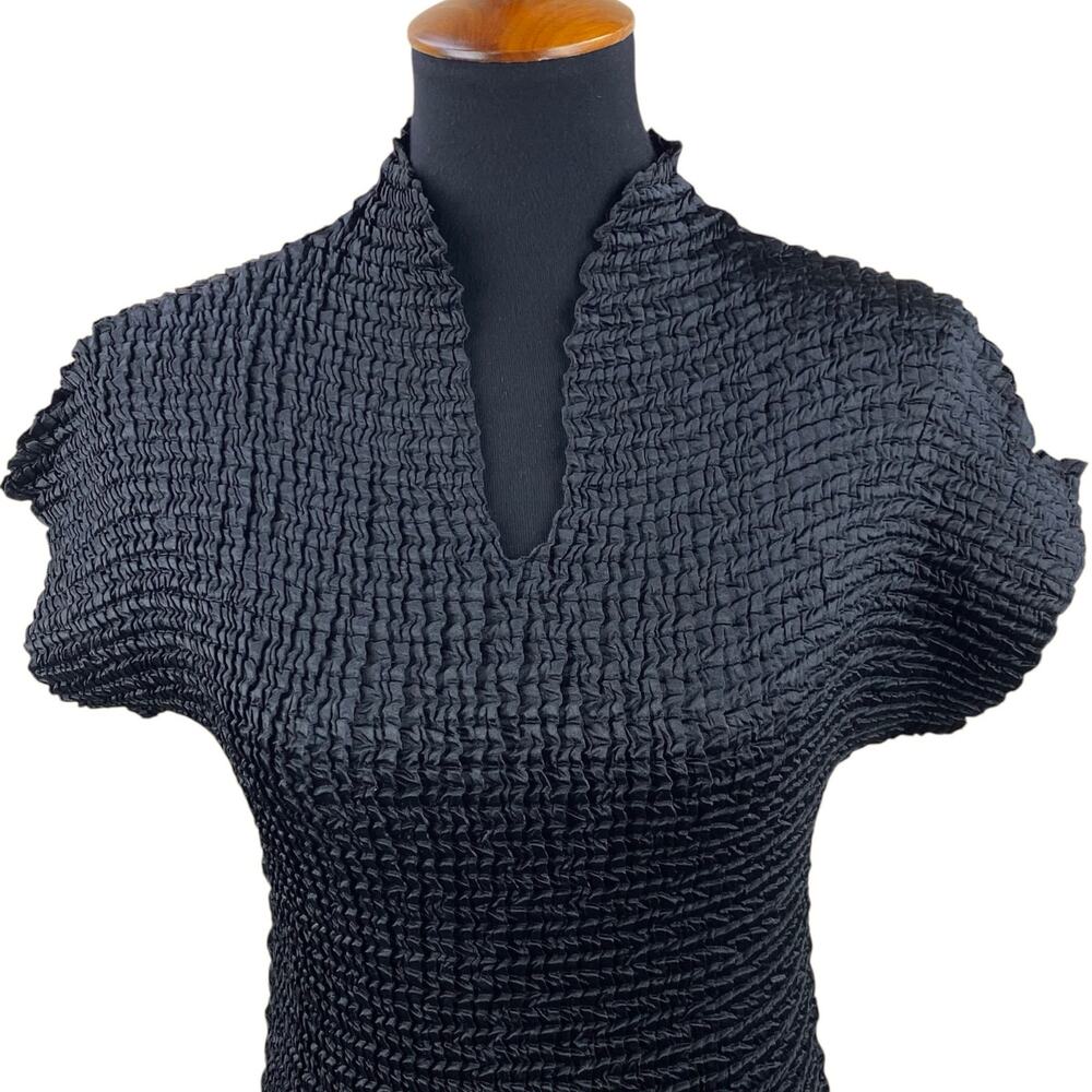 Vintage Valentina Plise Textured Blouse Size S-L Black Art To Wear